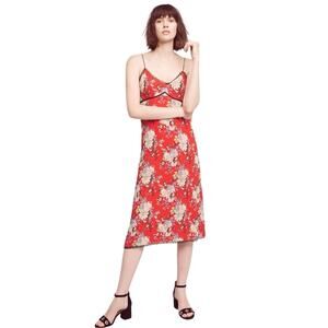 WYLDR Anthropologie Size XS Michaela Midi Slip Dress Red Floral Motif Print